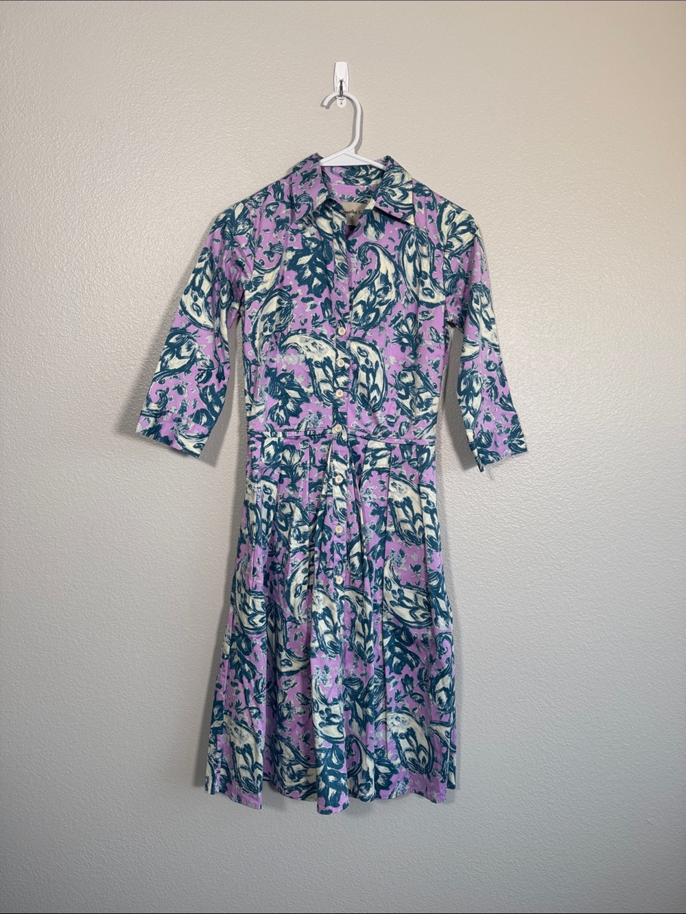 Samantha Sung Audrey Shirt Dress in Purple and Green Paisley- 0
